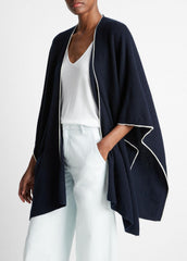 VINCE | Tipped Jersey-Knit Cashmere Cape in Sweaters - COASTAL BLUE/WHITE