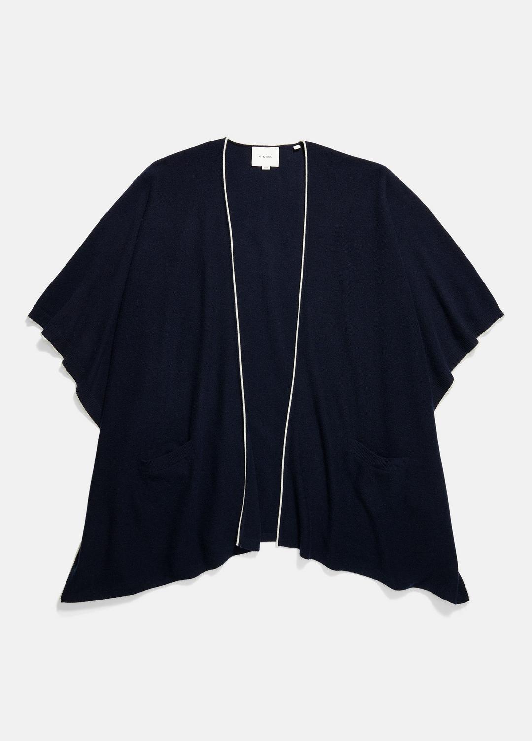 VINCE | Tipped Jersey-Knit Cashmere Cape in Sweaters - COASTAL BLUE/WHITE