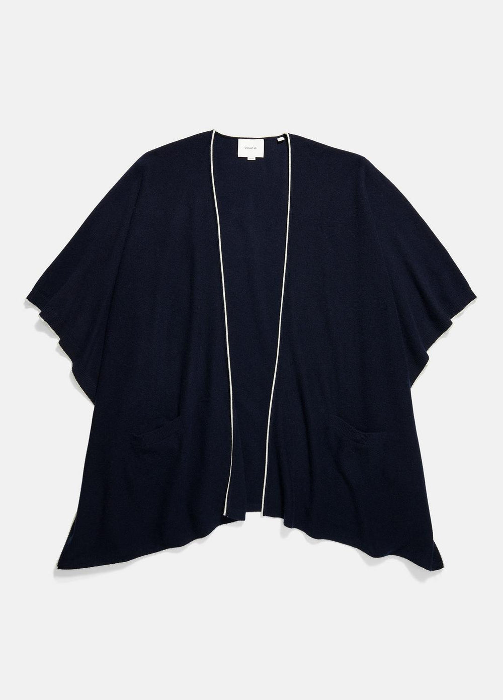VINCE | Tipped Jersey-Knit Cashmere Cape in Sweaters - COASTAL BLUE/WHITE