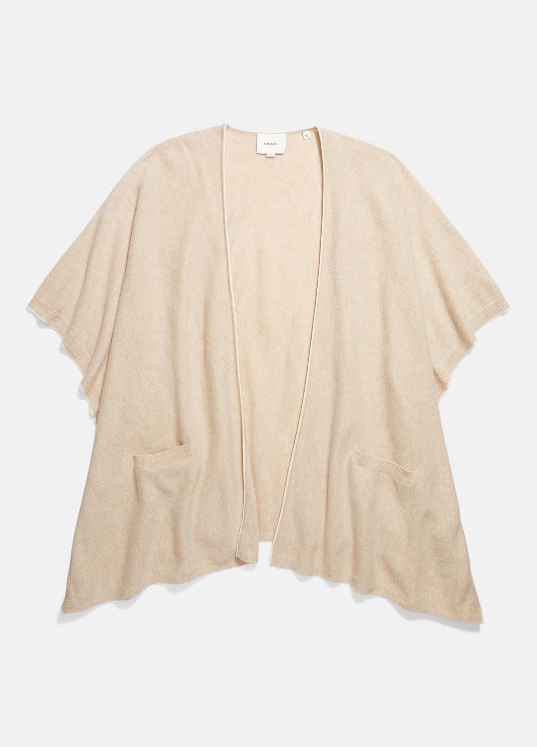 VINCE | Tipped Jersey-Knit Cashmere Cape in Sweaters - OAK/WHITE