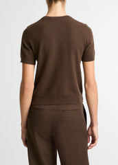 VINCE | Wool & Cashmere-Blend Short-Sleeve Sweater in Crew Neck - DARK BARK