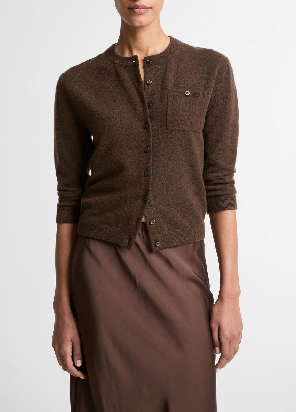 VINCE | Wool & Cashmere-Blend Pocket Cardigan in Cardigans - DARK BARK