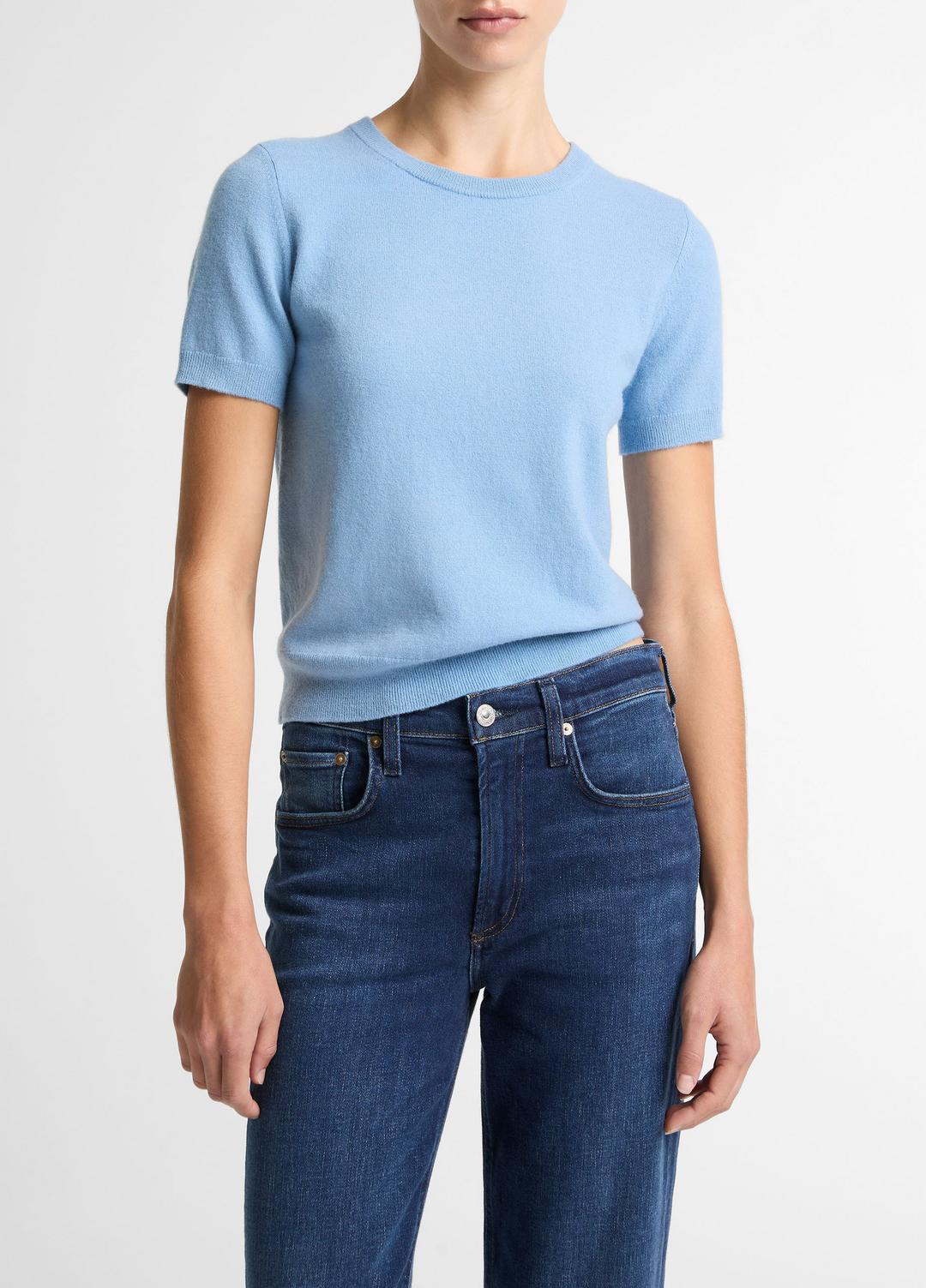VINCE | Wool & Cashmere-Blend Short-Sleeve Sweater in Crew Neck - HYDRA