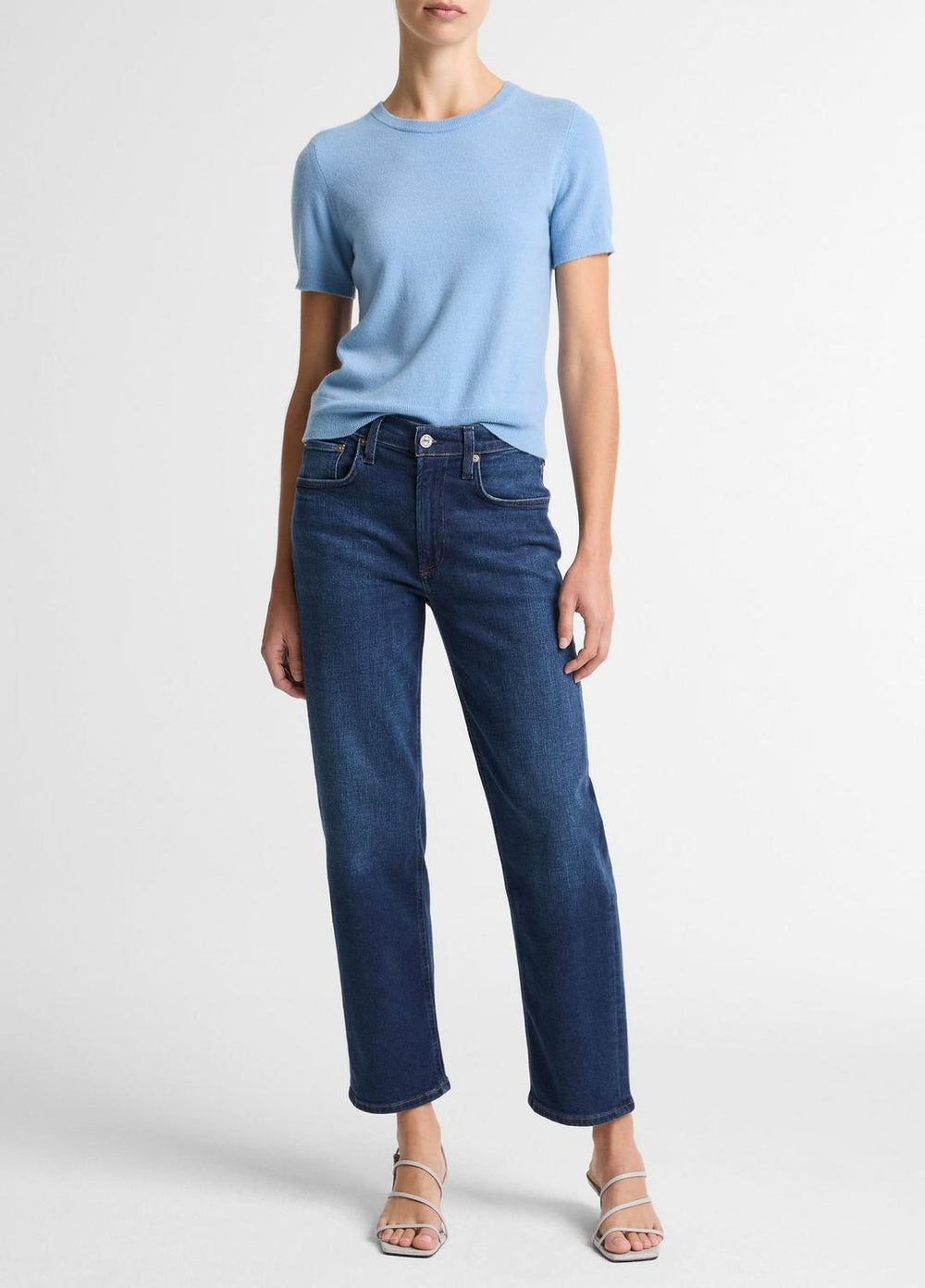 VINCE | Wool & Cashmere-Blend Short-Sleeve Sweater in Crew Neck - HYDRA