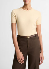 VINCE | Wool & Cashmere-Blend Short-Sleeve Sweater in Crew Neck - CHAMOMILE