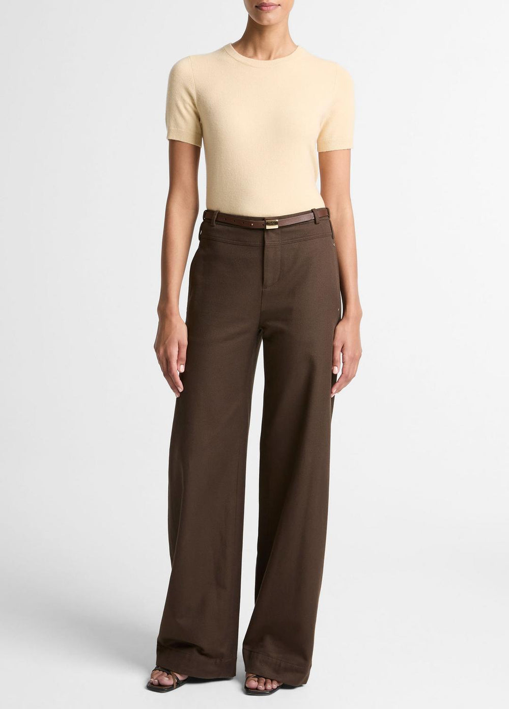 VINCE | Wool & Cashmere-Blend Short-Sleeve Sweater in Crew Neck - CHAMOMILE
