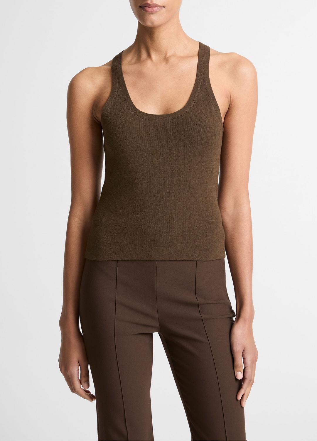 VINCE | Milano-Stitch Scoop-Neck Sweater Tank in Tank Tops - DARK BARK