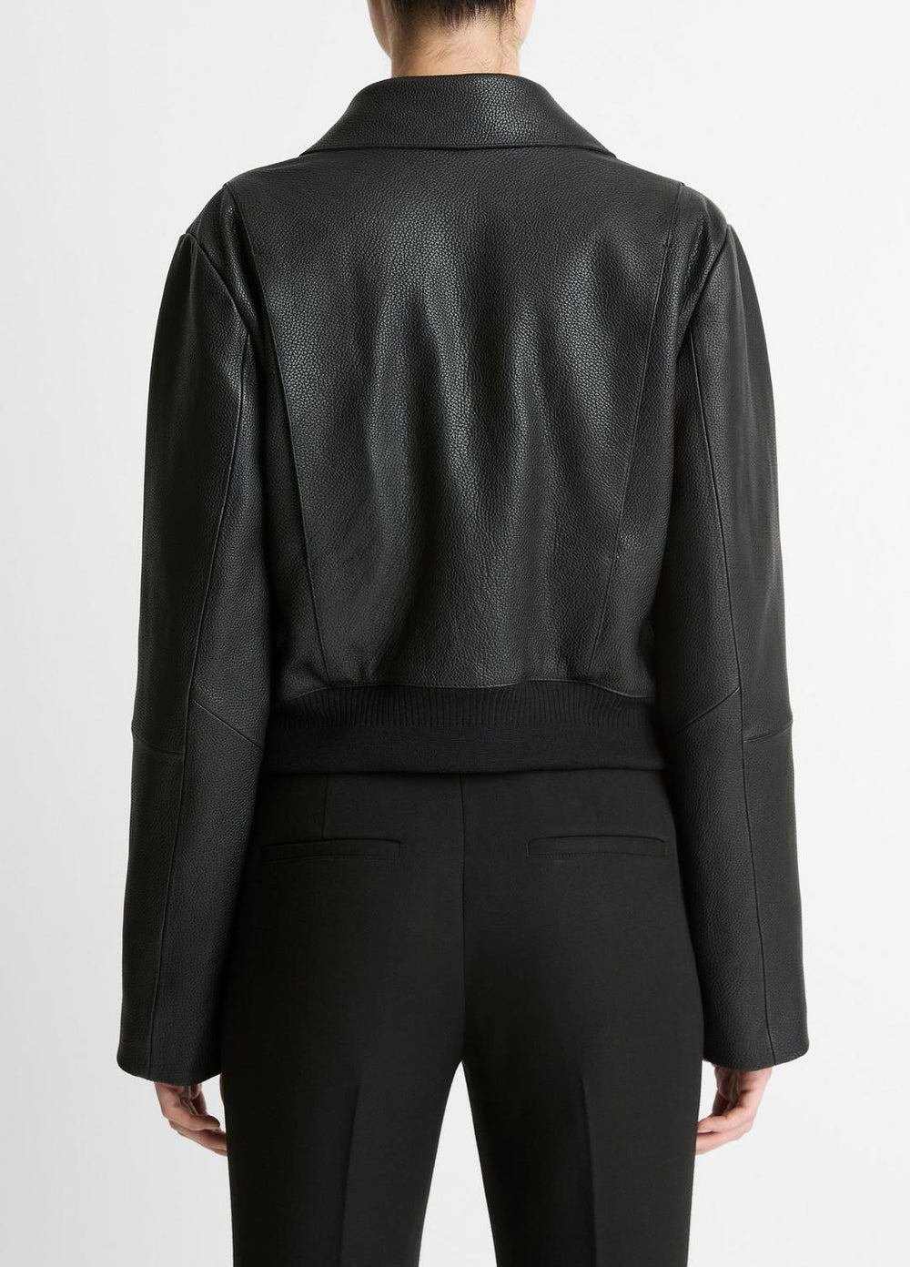 VINCE | Shearling-Trim Shrunken Leather Jacket in Leather Jackets - BLACK