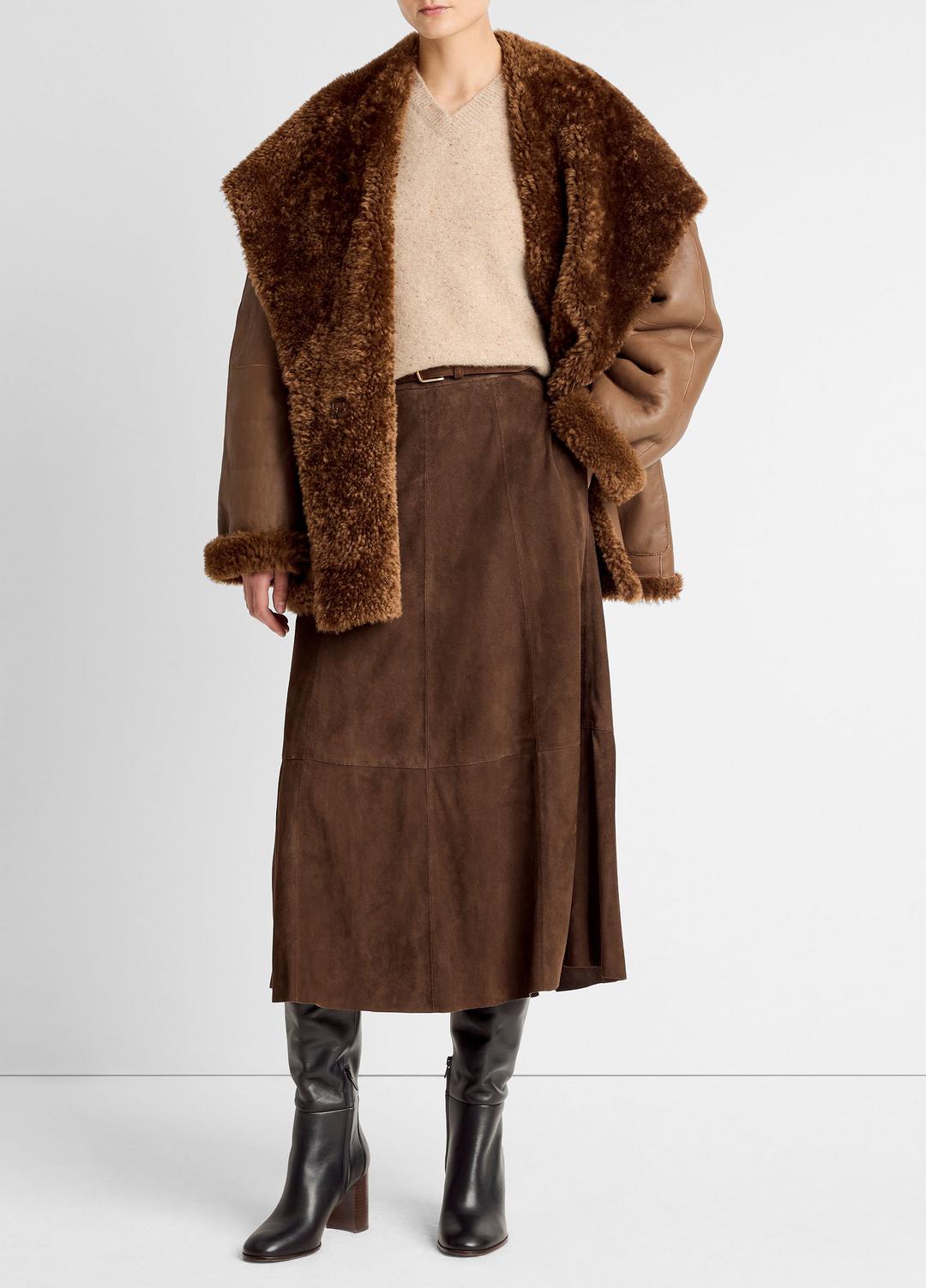VINCE | Shearling Hooded Jacket in Jackets - COGNAC ESPRESSO COMB