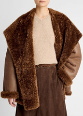VINCE | Shearling Hooded Jacket in Jackets - COGNAC ESPRESSO COMB