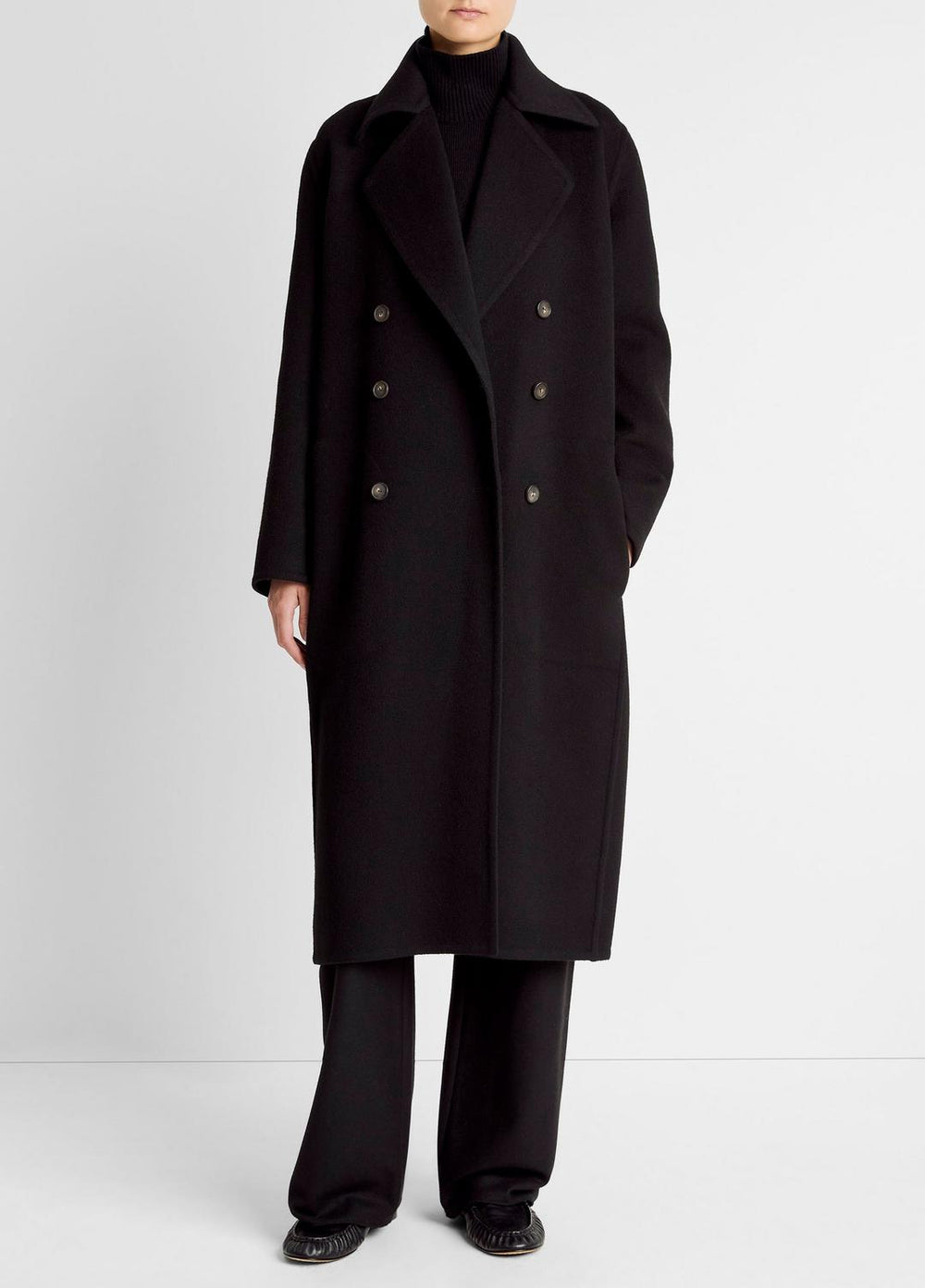 VINCE | Wool-Blend Double-Breasted Long Coat in Coats - BLACK