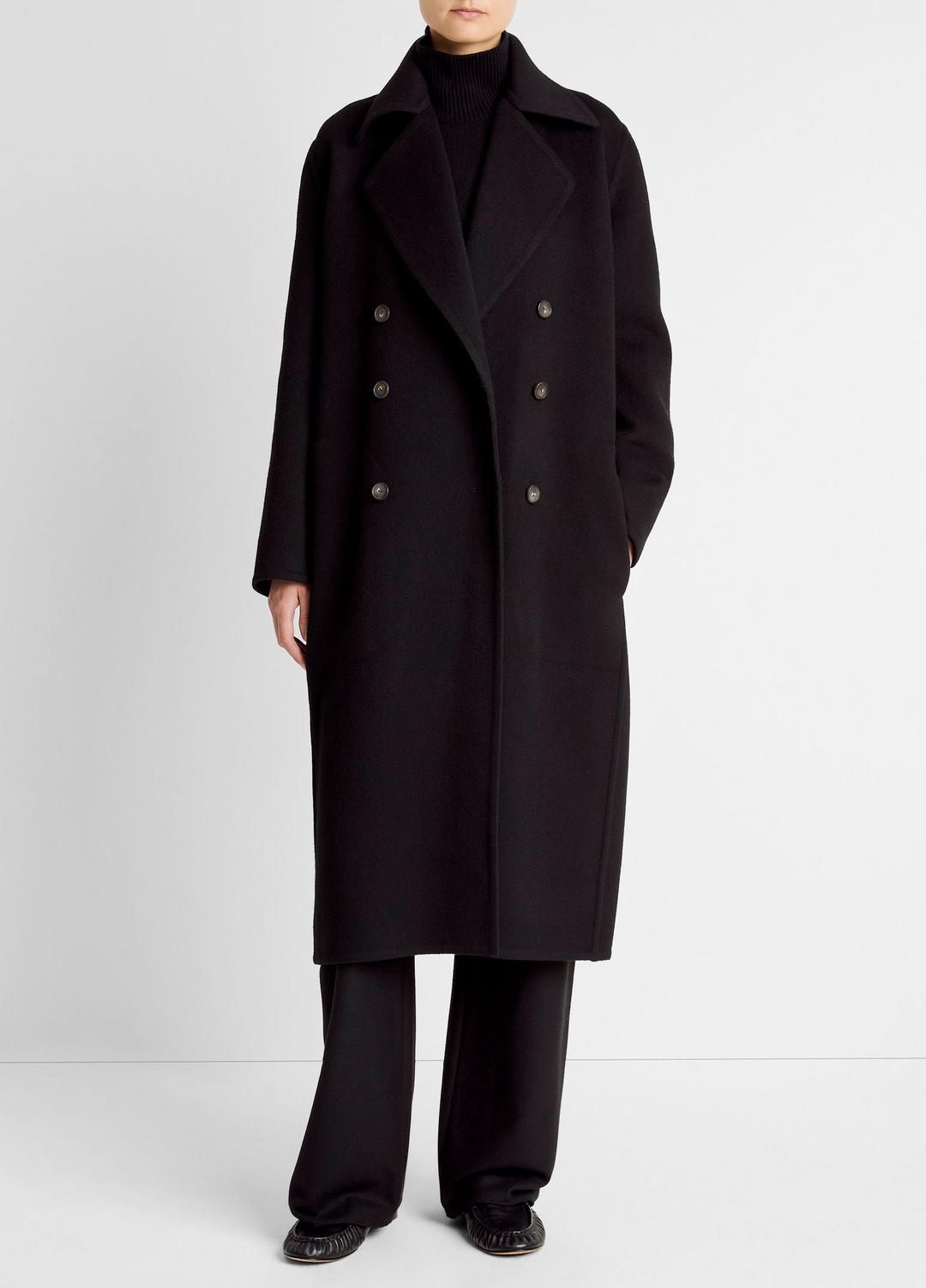 VINCE | Wool-Blend Double-Breasted Long Coat in Coats - BLACK