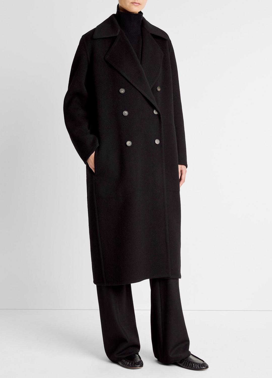 VINCE | Wool-Blend Double-Breasted Long Coat in Coats - BLACK