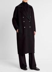 VINCE | Wool-Blend Double-Breasted Long Coat in Coats - BLACK