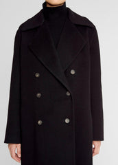 VINCE | Wool-Blend Double-Breasted Long Coat in Coats - BLACK