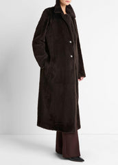 VINCE | Shearling Long Coat in Coats - DARK UMBER