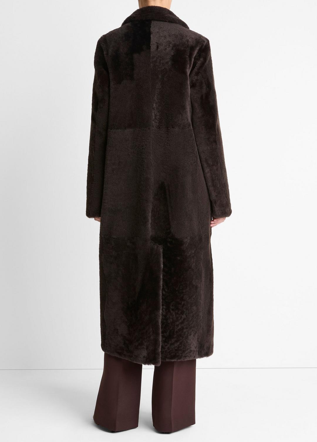 VINCE | Shearling Long Coat in Coats - DARK UMBER