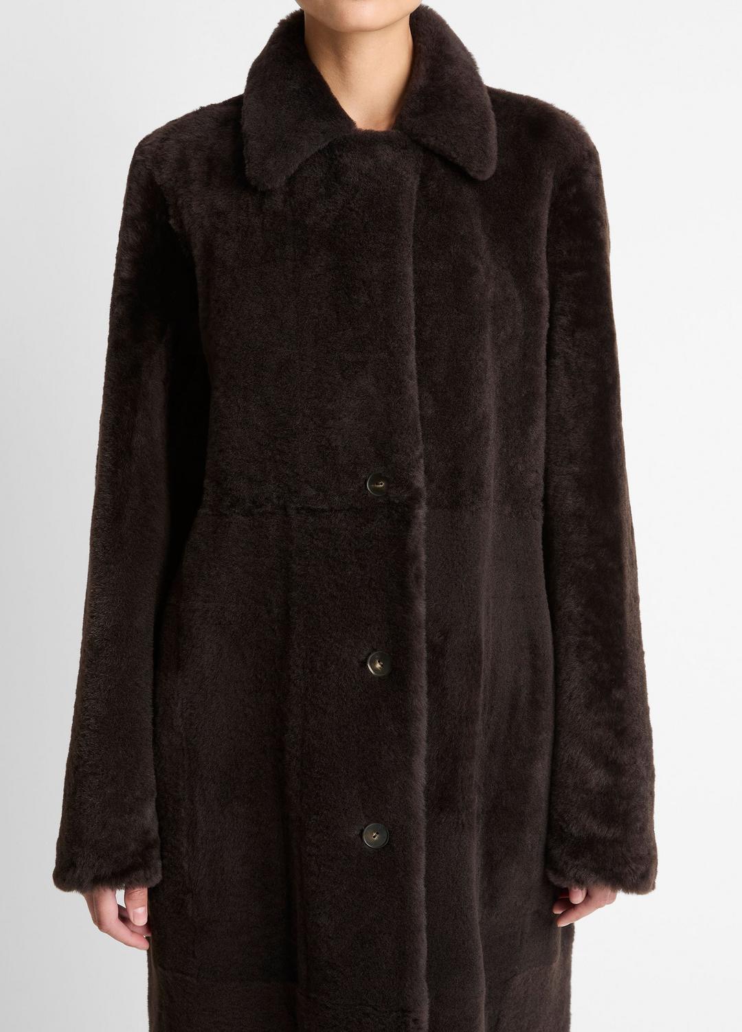 VINCE | Shearling Long Coat in Coats - DARK UMBER