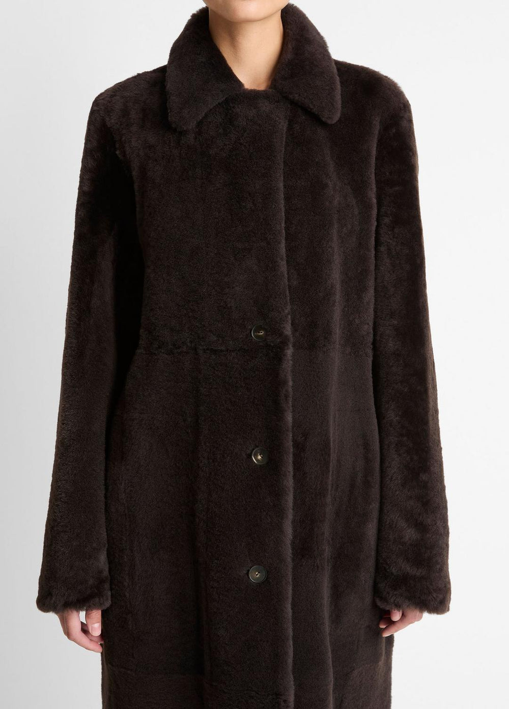 VINCE | Shearling Long Coat in Coats - DARK UMBER