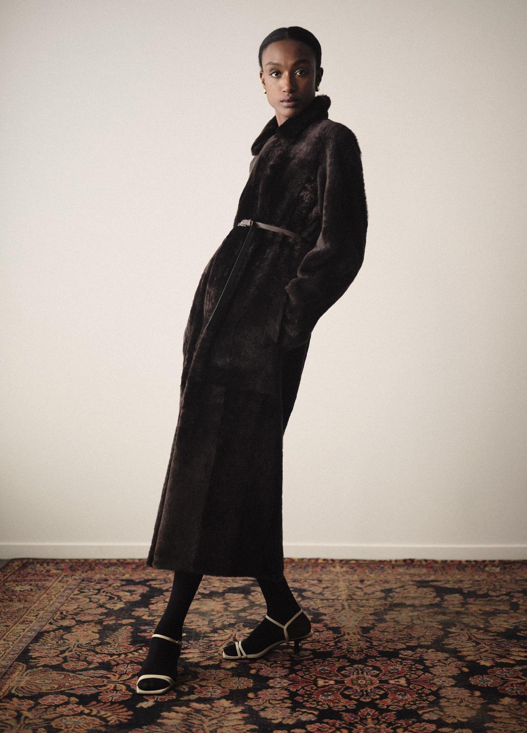VINCE | Shearling Long Coat in Coats - DARK UMBER