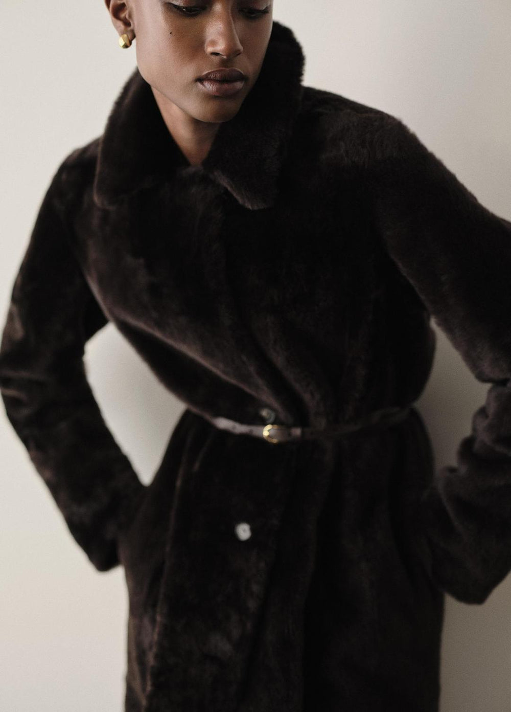 VINCE | Shearling Long Coat in Coats - DARK UMBER