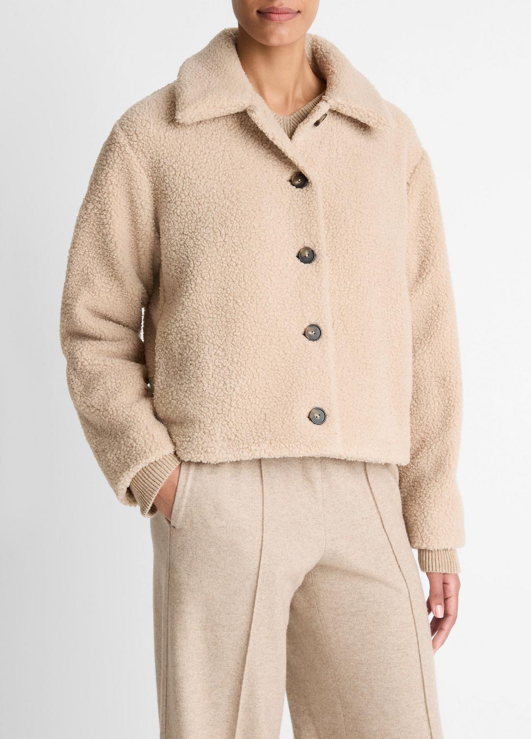 VINCE | Collared Sherpa Jacket in Jackets - MARZIPAN