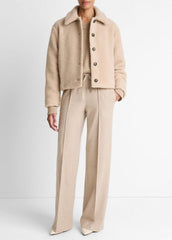 VINCE | Collared Sherpa Jacket in Jackets - MARZIPAN