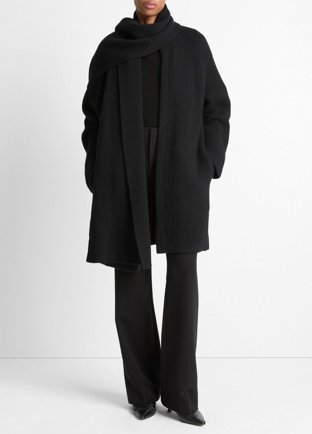 VINCE | Draped-Scarf Wool-Blend Car Coat in Coats - BLACK