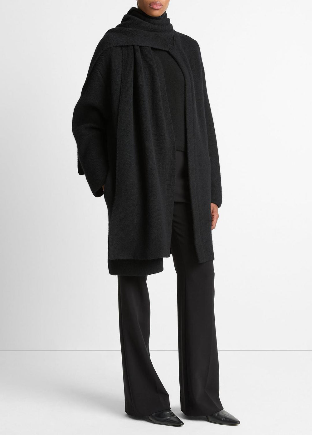 VINCE | Draped-Scarf Wool-Blend Car Coat in Coats - BLACK