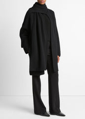 VINCE | Draped-Scarf Wool-Blend Car Coat in Coats - BLACK