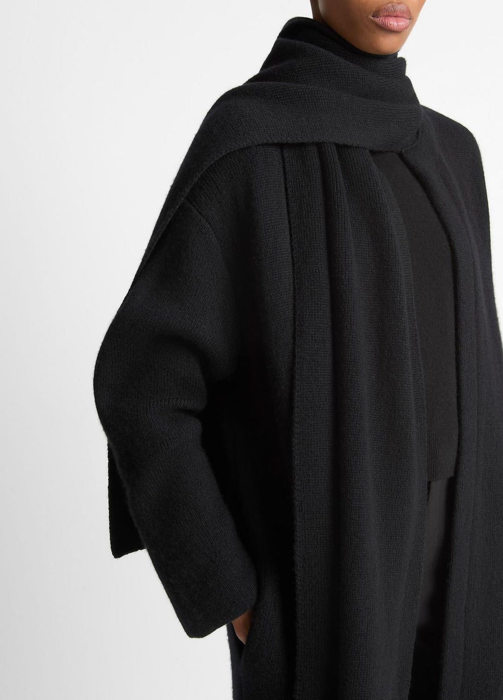 VINCE | Draped-Scarf Wool-Blend Car Coat in Coats - BLACK