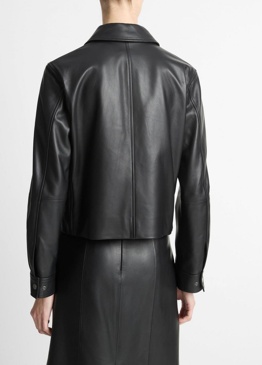 VINCE | Leather Cropped Zip-Front Jacket in Jackets - BLACK