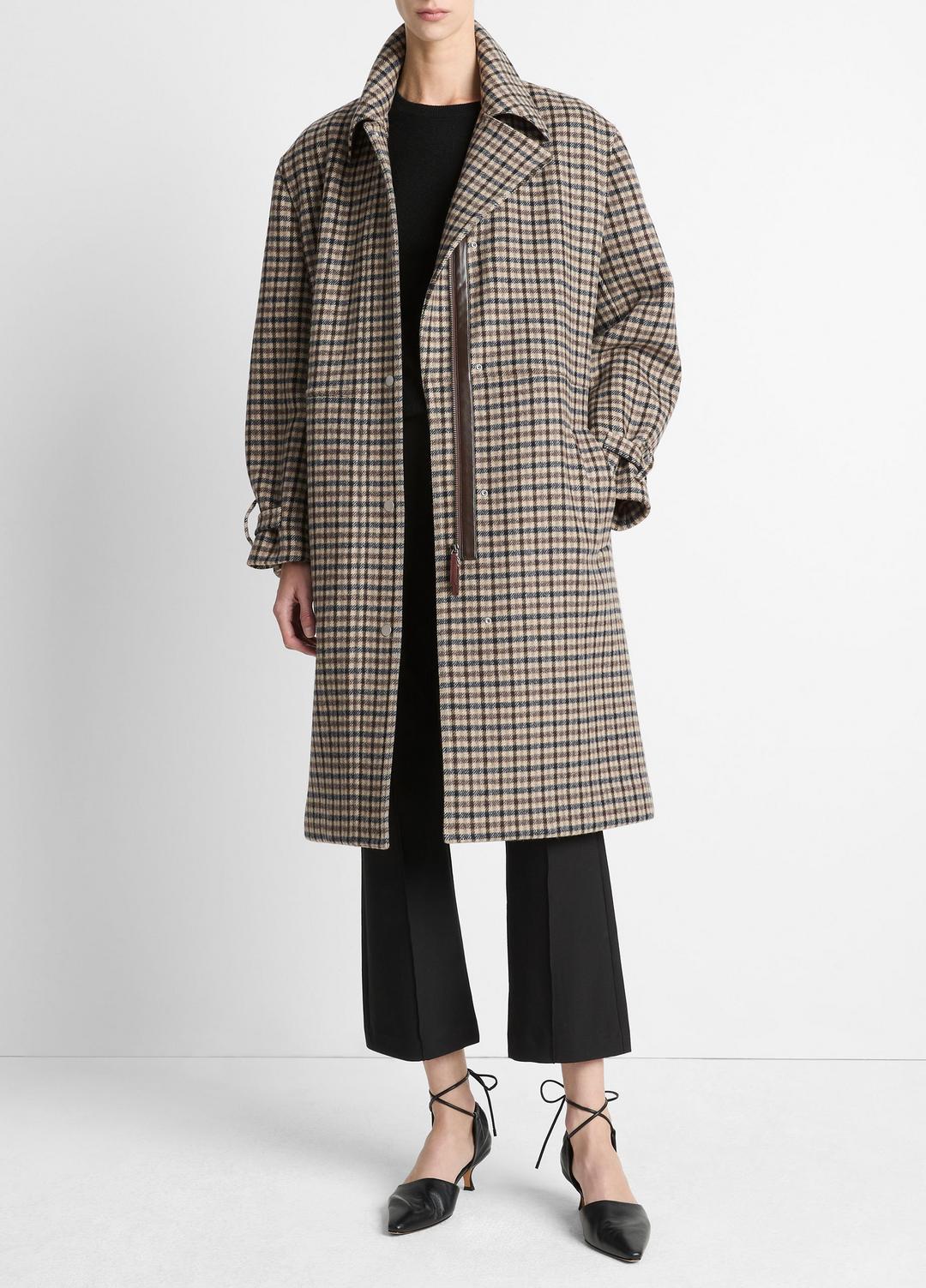 VINCE | Plaid Car Coat in Coats - MULTI CHECK