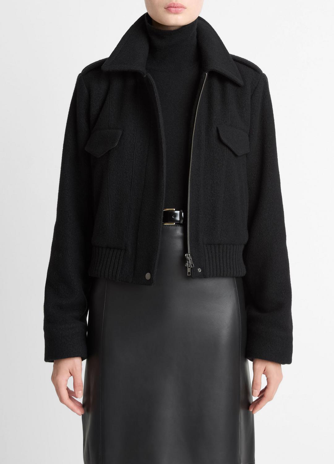 VINCE | Italian Wool-Blend Cropped Jacket in Jackets - BLACK