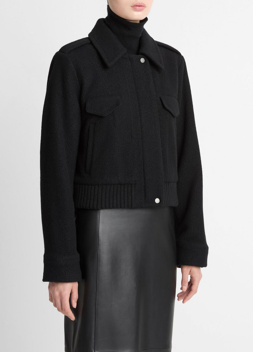 VINCE | Italian Wool-Blend Cropped Jacket in Jackets - BLACK