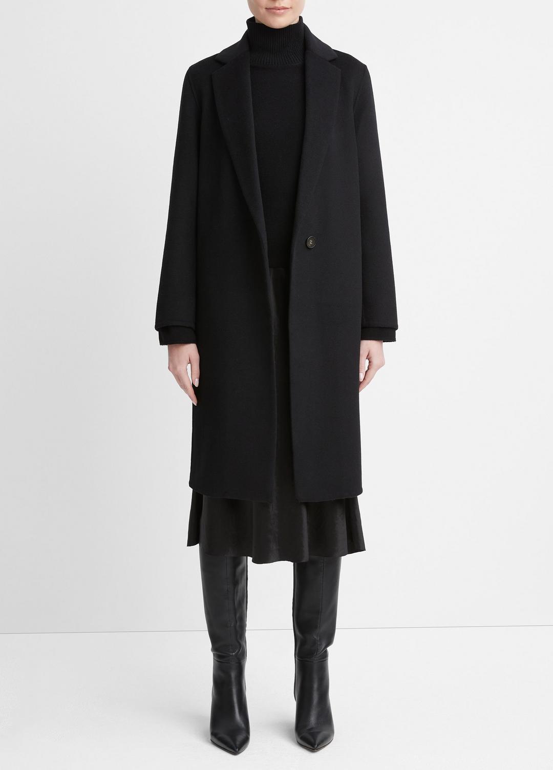 VINCE | Classic Wool-Blend Straight Coat in Coats - BLACK
