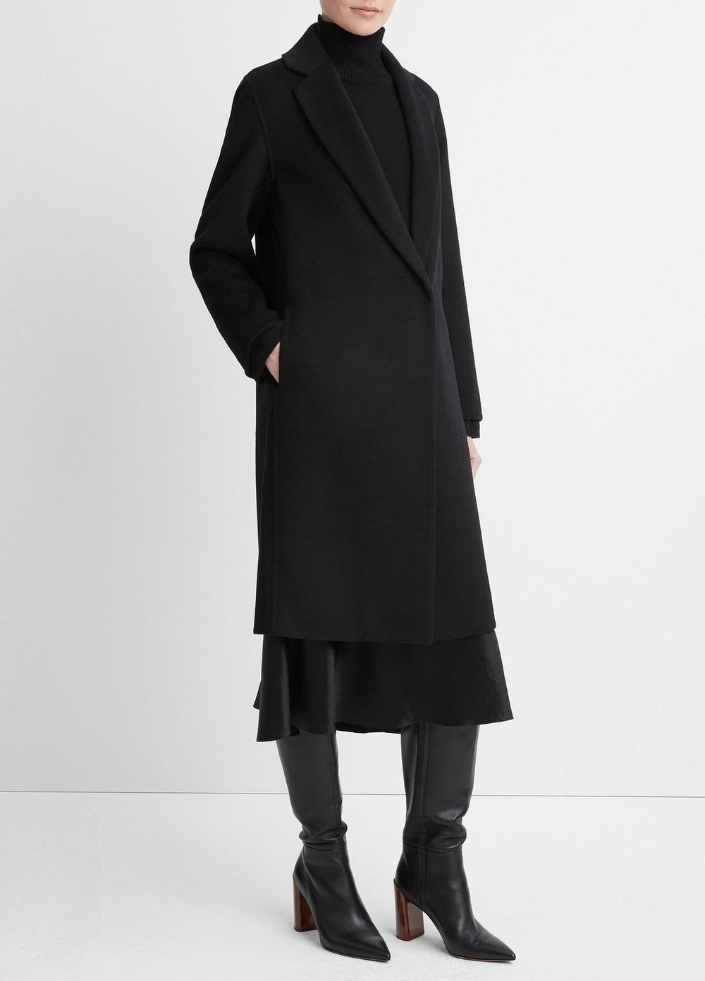VINCE | Classic Wool-Blend Straight Coat in Coats - BLACK