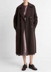 VINCE | Wool-Blend Double-Breasted Long Coat in Coats - DEEP ESPRESSO