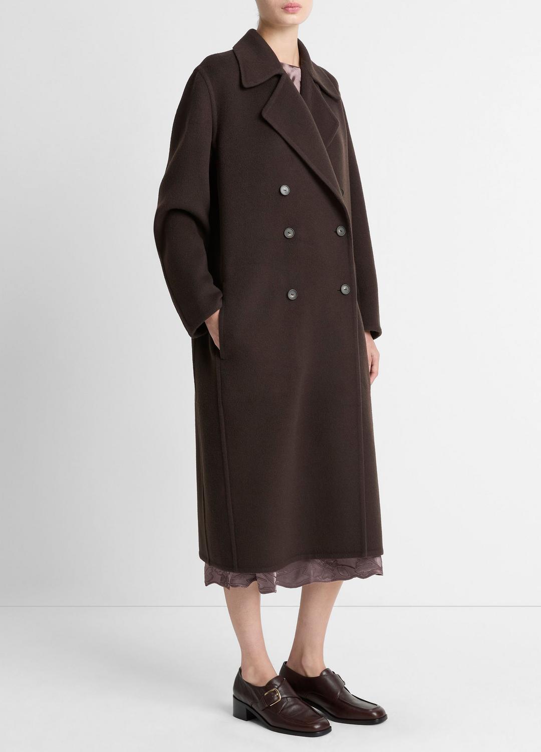 VINCE | Wool-Blend Double-Breasted Long Coat in Coats - DEEP ESPRESSO