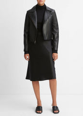 VINCE | Leather Cross-Front Moto Jacket in Leather Jackets - BLACK
