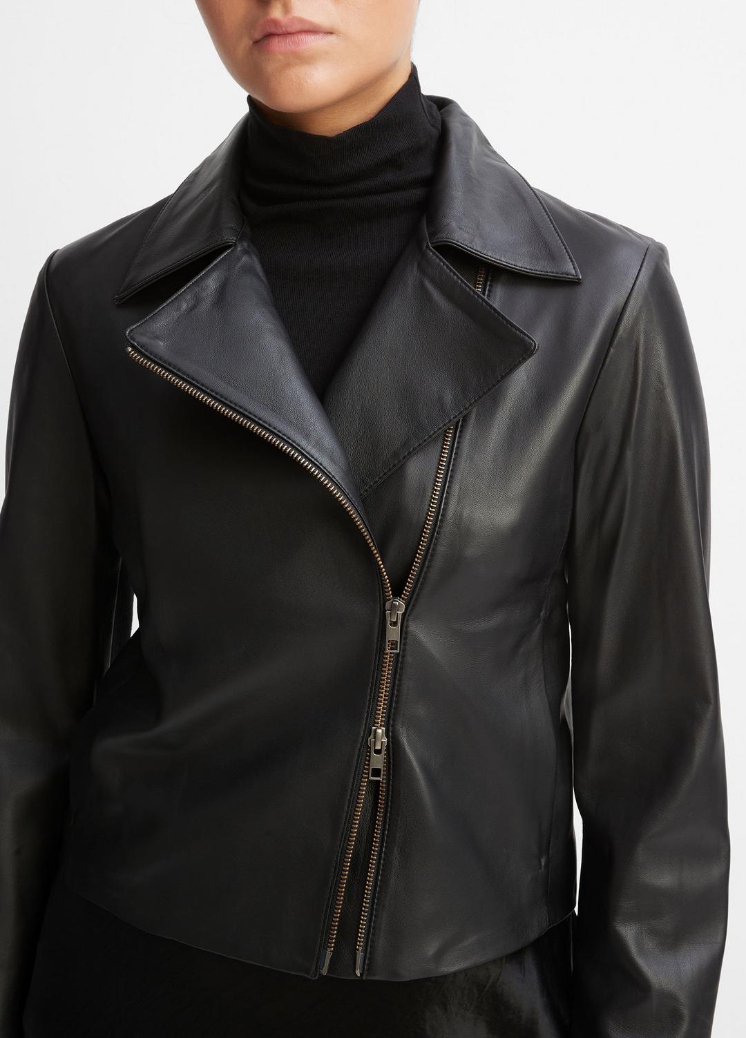 VINCE | Leather Cross-Front Moto Jacket in Leather Jackets - BLACK