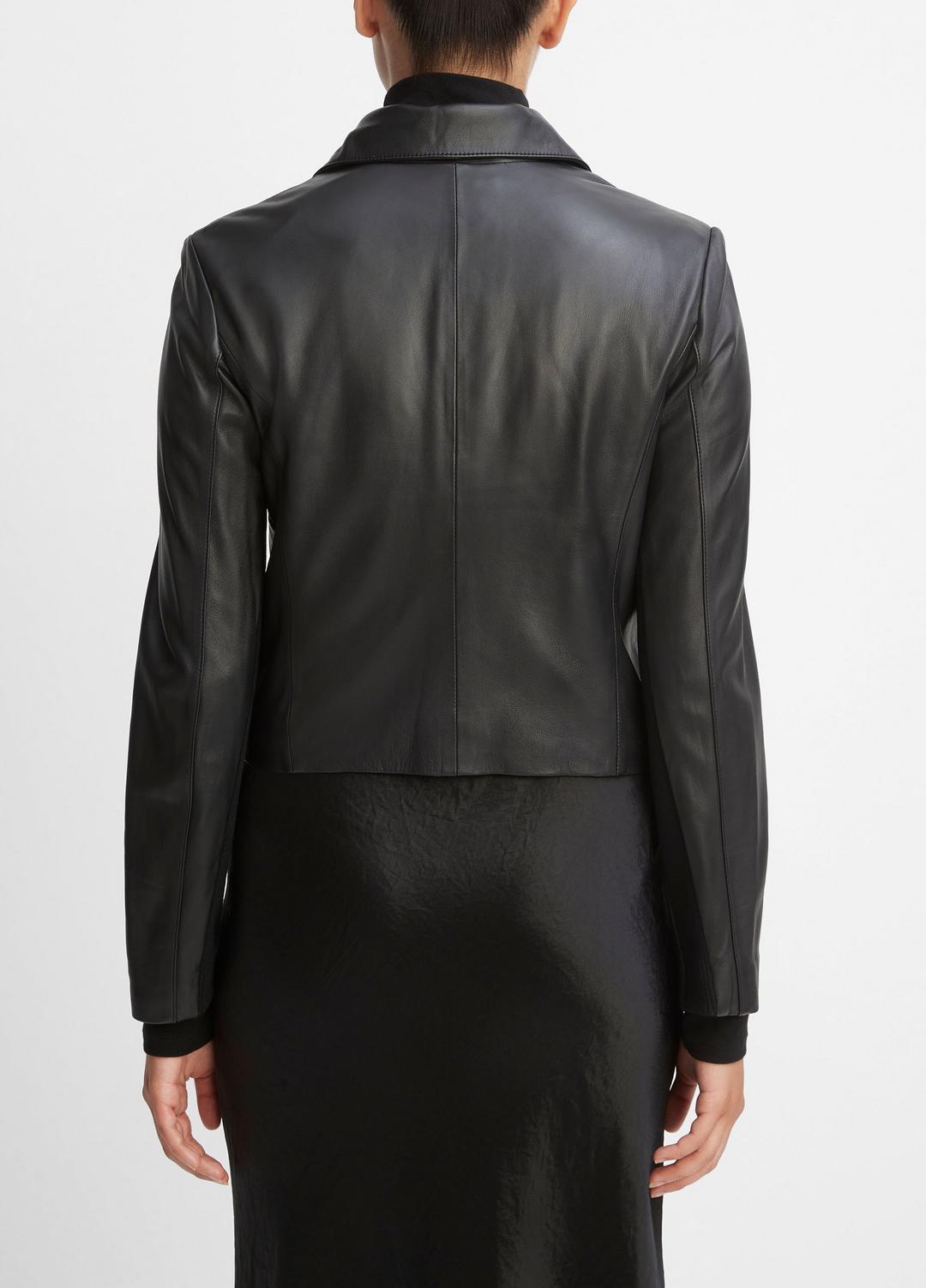 VINCE | Leather Cross-Front Moto Jacket in Leather Jackets - BLACK
