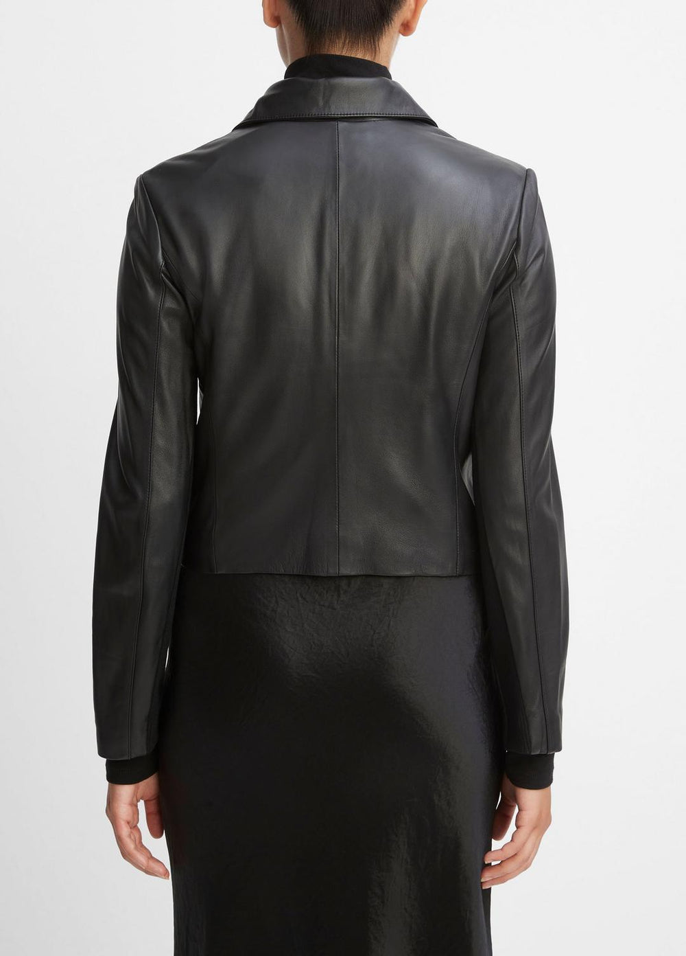VINCE | Leather Cross-Front Moto Jacket in Leather Jackets - BLACK