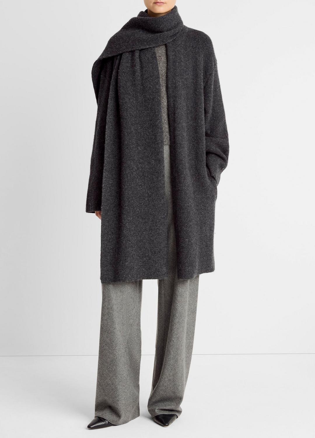 VINCE | Draped-Scarf Wool-Blend Car Coat in Coats - DARK HEATHER GREY