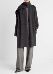 VINCE | Draped-Scarf Wool-Blend Car Coat in Coats - DARK HEATHER GREY