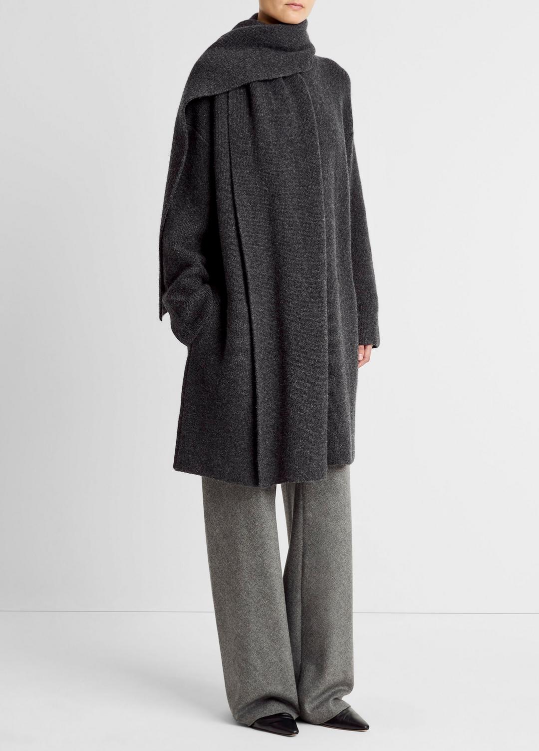 VINCE | Draped-Scarf Wool-Blend Car Coat in Coats - DARK HEATHER GREY