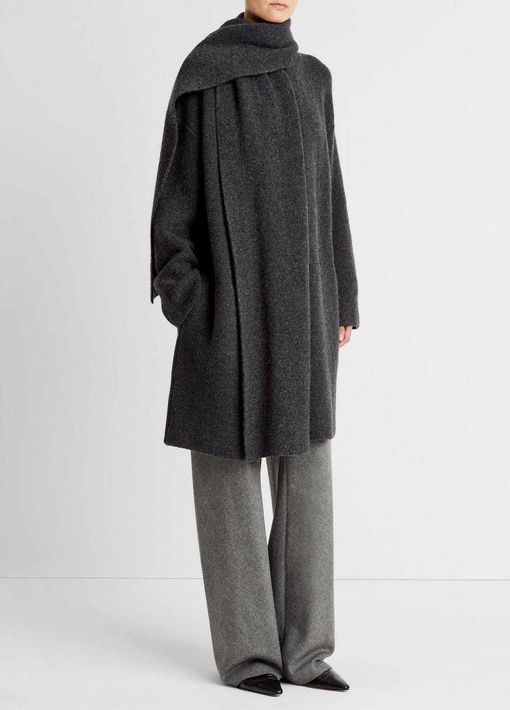 VINCE | Draped-Scarf Wool-Blend Car Coat in Coats - DARK HEATHER GREY