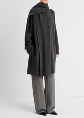 VINCE | Draped-Scarf Wool-Blend Car Coat in Coats - DARK HEATHER GREY