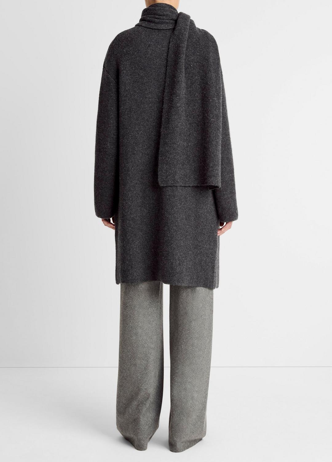 VINCE | Draped-Scarf Wool-Blend Car Coat in Coats - DARK HEATHER GREY