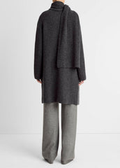 VINCE | Draped-Scarf Wool-Blend Car Coat in Coats - DARK HEATHER GREY
